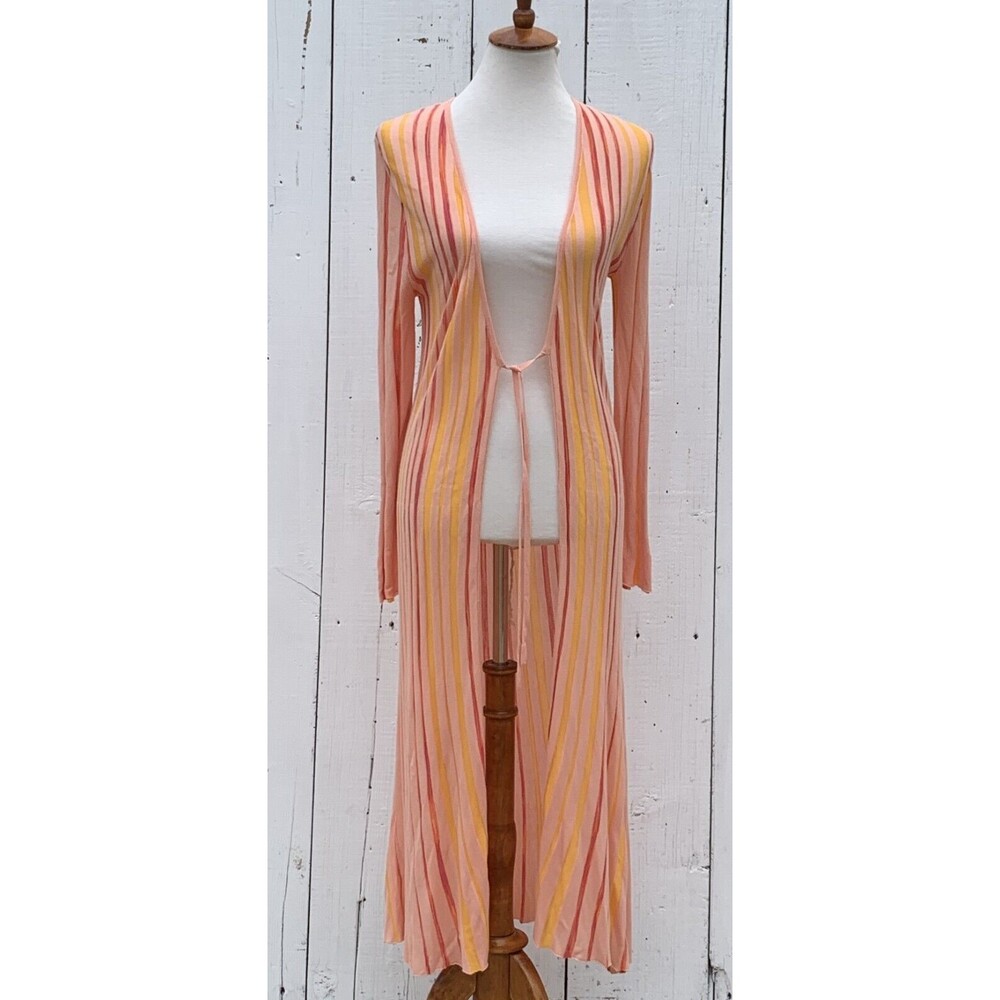 $228 One Grey Day Women's Amos Duster In Mango Multi Long Cardigan Sz S